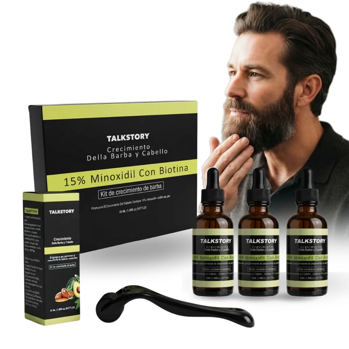 Aceite para Crecimiento de Vello Facial Con Rodillo para Crecimiento de Barba
