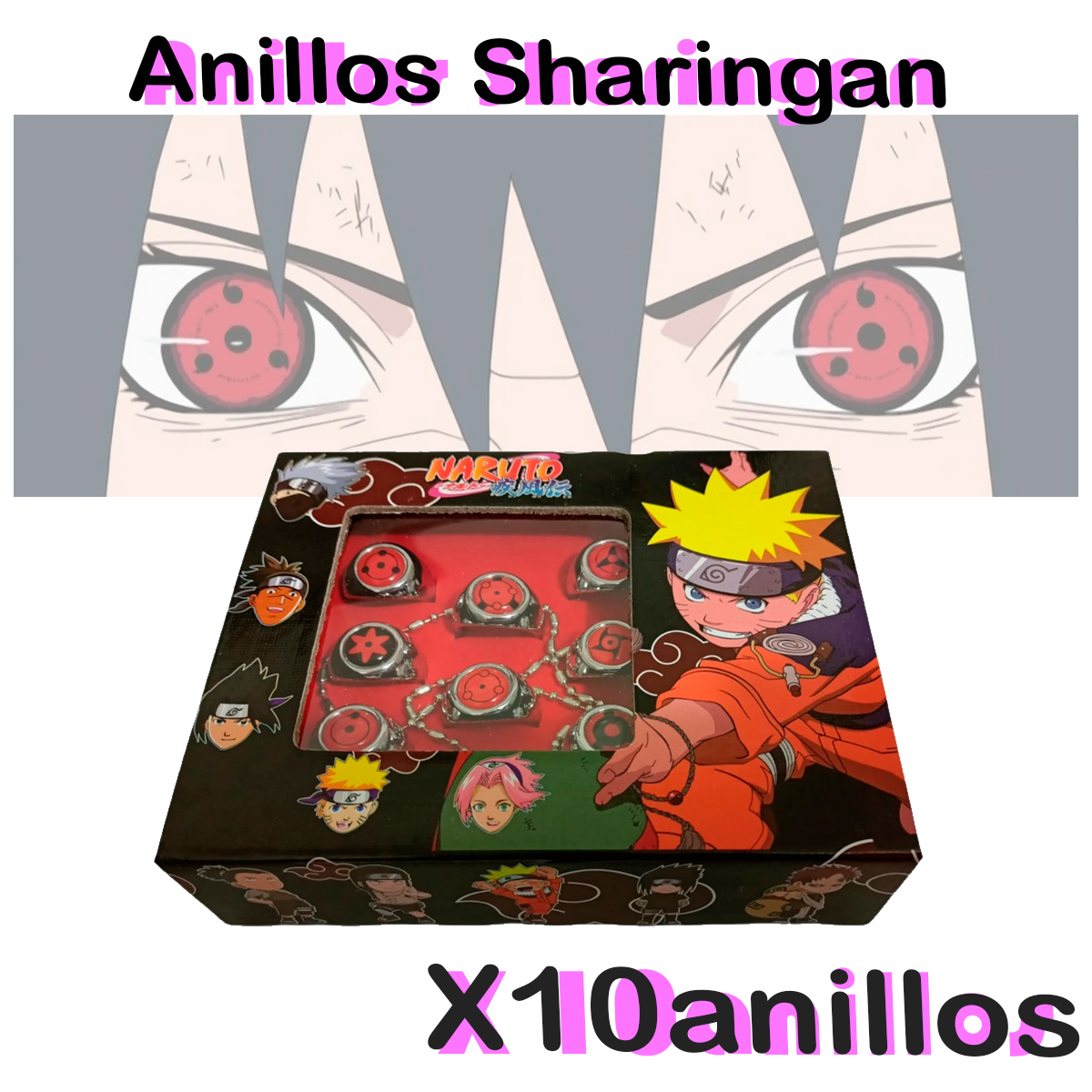 Anillo Con Sharingan Cosplay Anime Naruto Sasuke 10 Piezas
