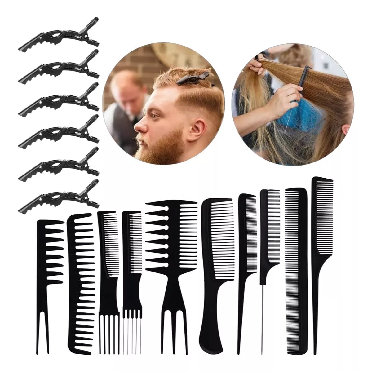 16 Kit Profesionales Peine Estilo Y Clip Cocodrilo Peinado Look Hair Conjunto Profesional