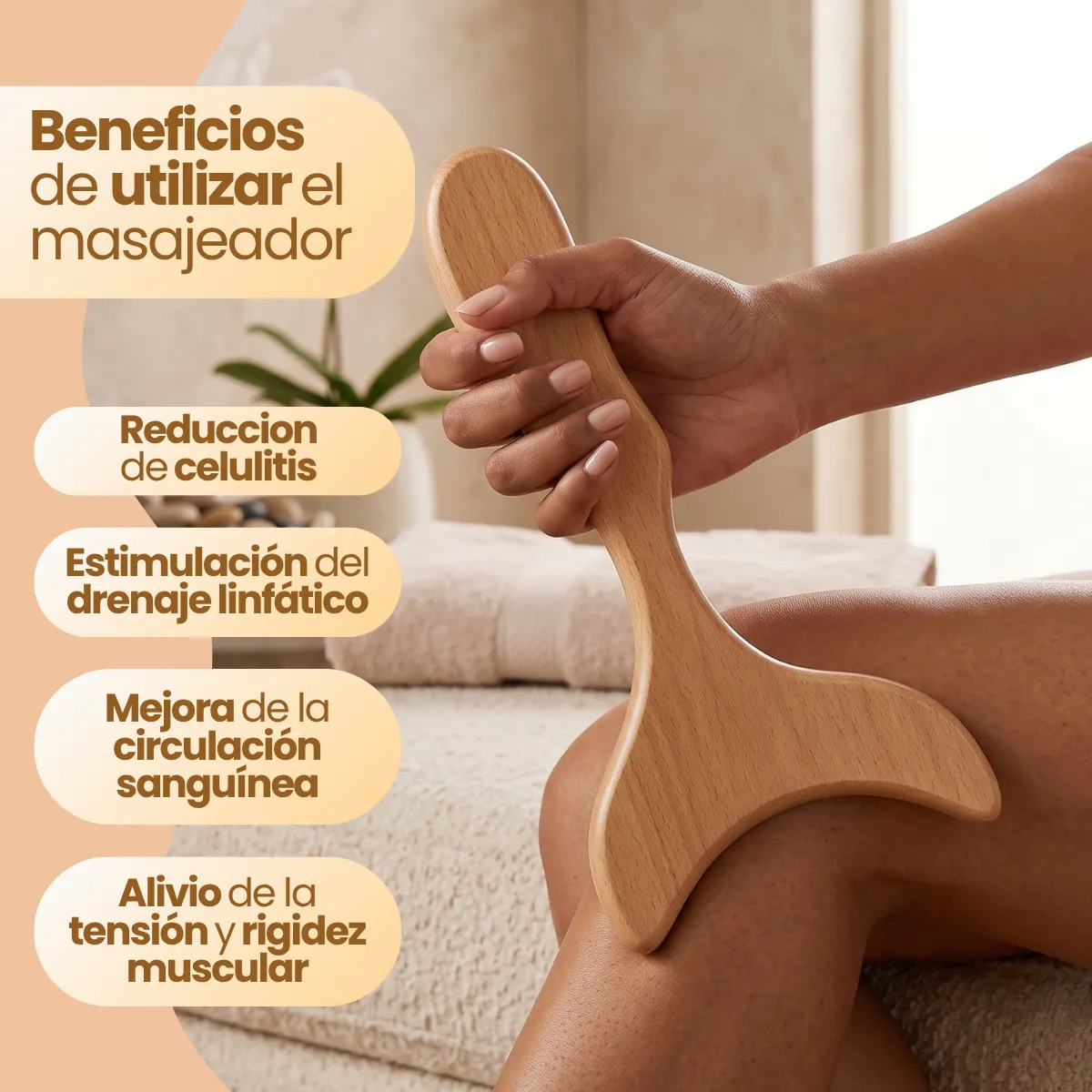 Masajeador Madera Drenaje Linfático Anti Celulitis Masaje - Imagen 3