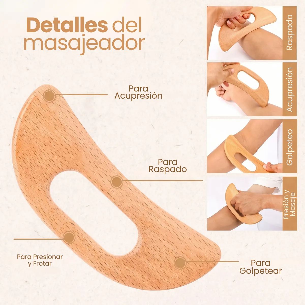 Raspador Masaje Corporal Gua Sha Masajeador Madera Piernas - Imagen 3