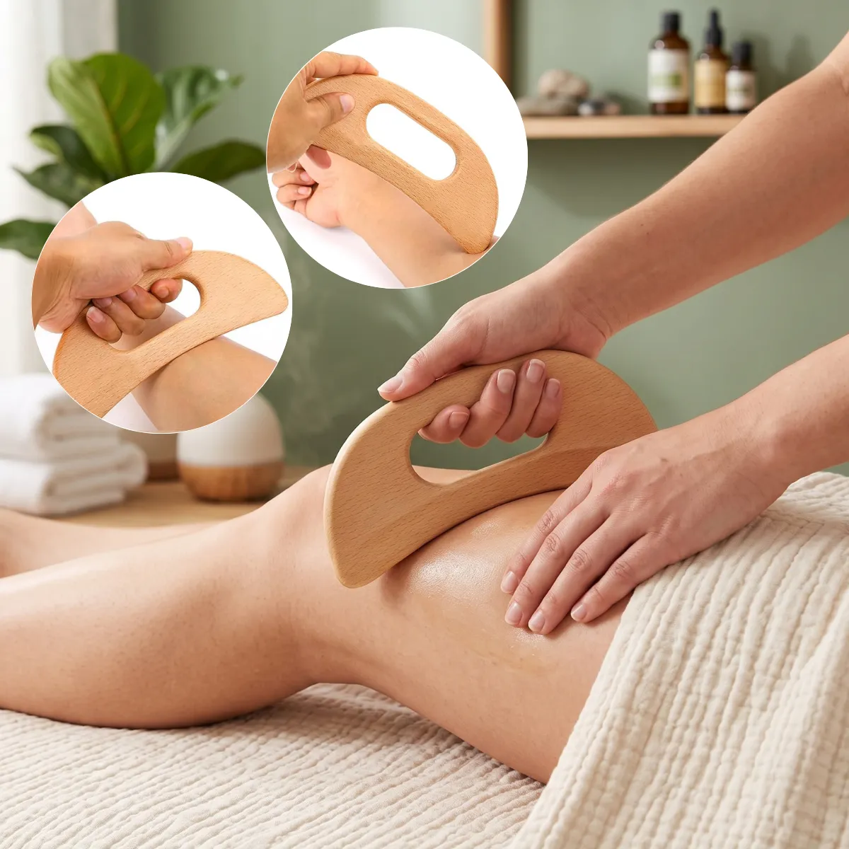 Raspador Masaje Corporal Gua Sha Masajeador Madera Piernas - Imagen 6