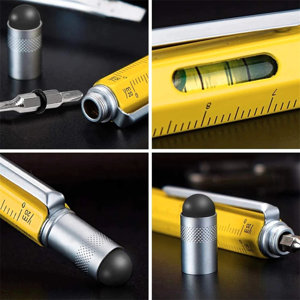 Bolígrafo de herramientas multifunción, herramienta 6 en 1 con bolígrafo,  lápiz capacitivo para pantalla táctil, regla, nivel de burbuja