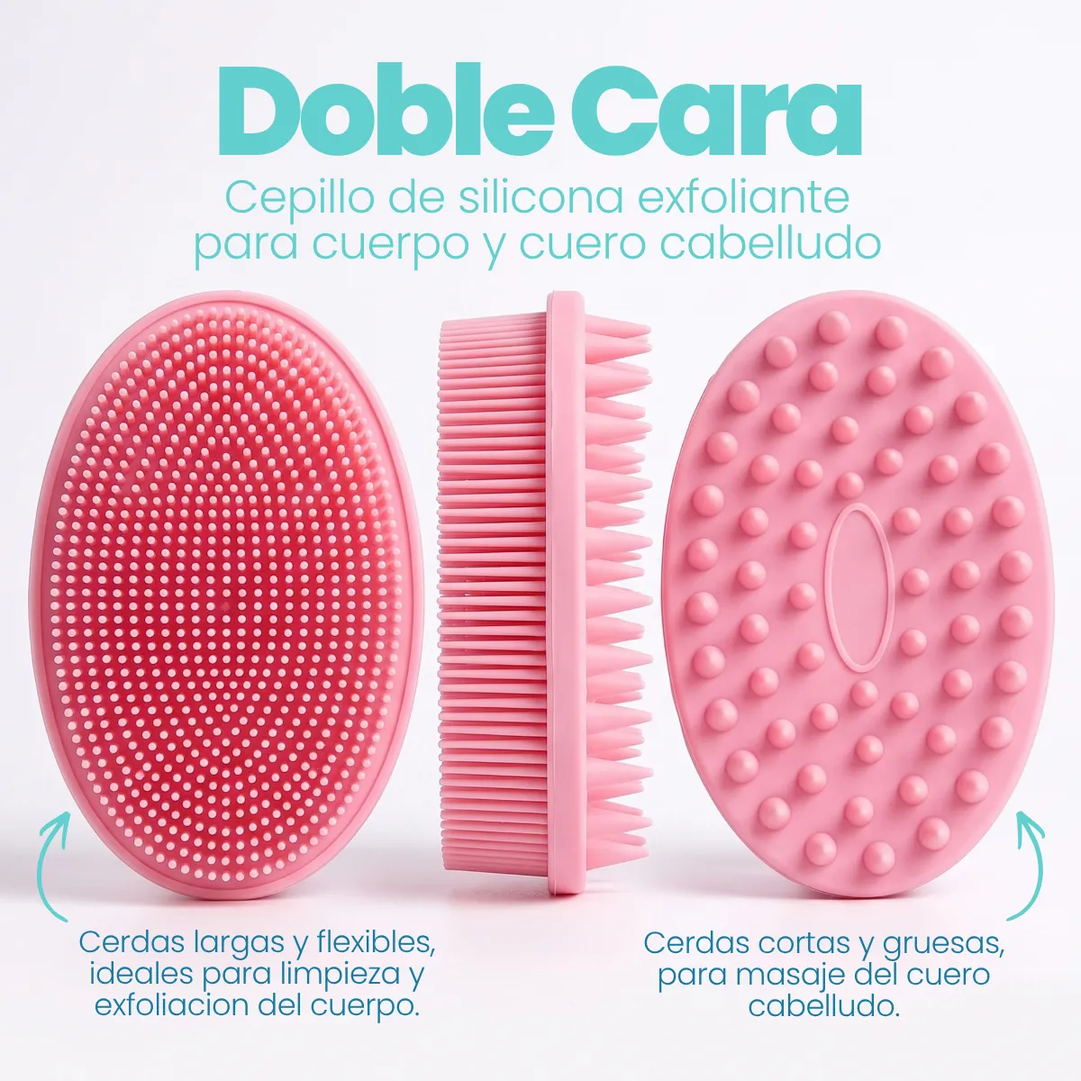 Cepillo Doble Cara Silicona Limpieza Corporal Cabello - Imagen 4