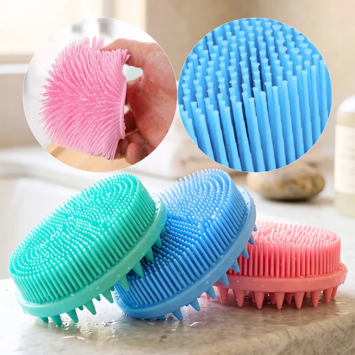 Cepillo Doble Cara Silicona Limpieza Corporal Cabello