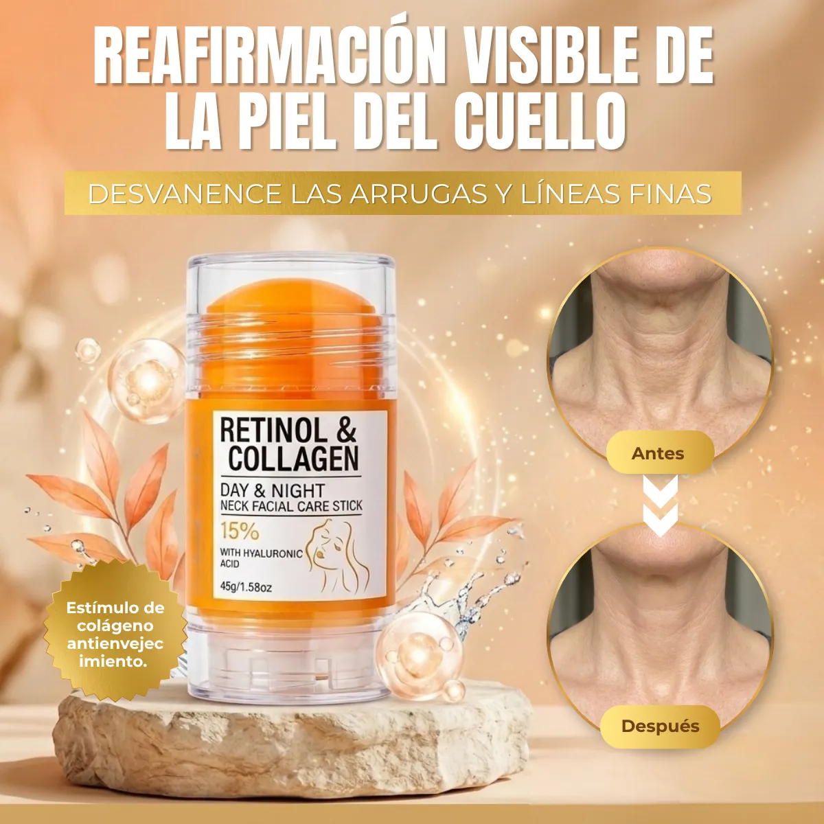 Crema en Barra para Rostro y Cuello con Retinol, Colágeno y Ácido Hialurónico - Imagen 3