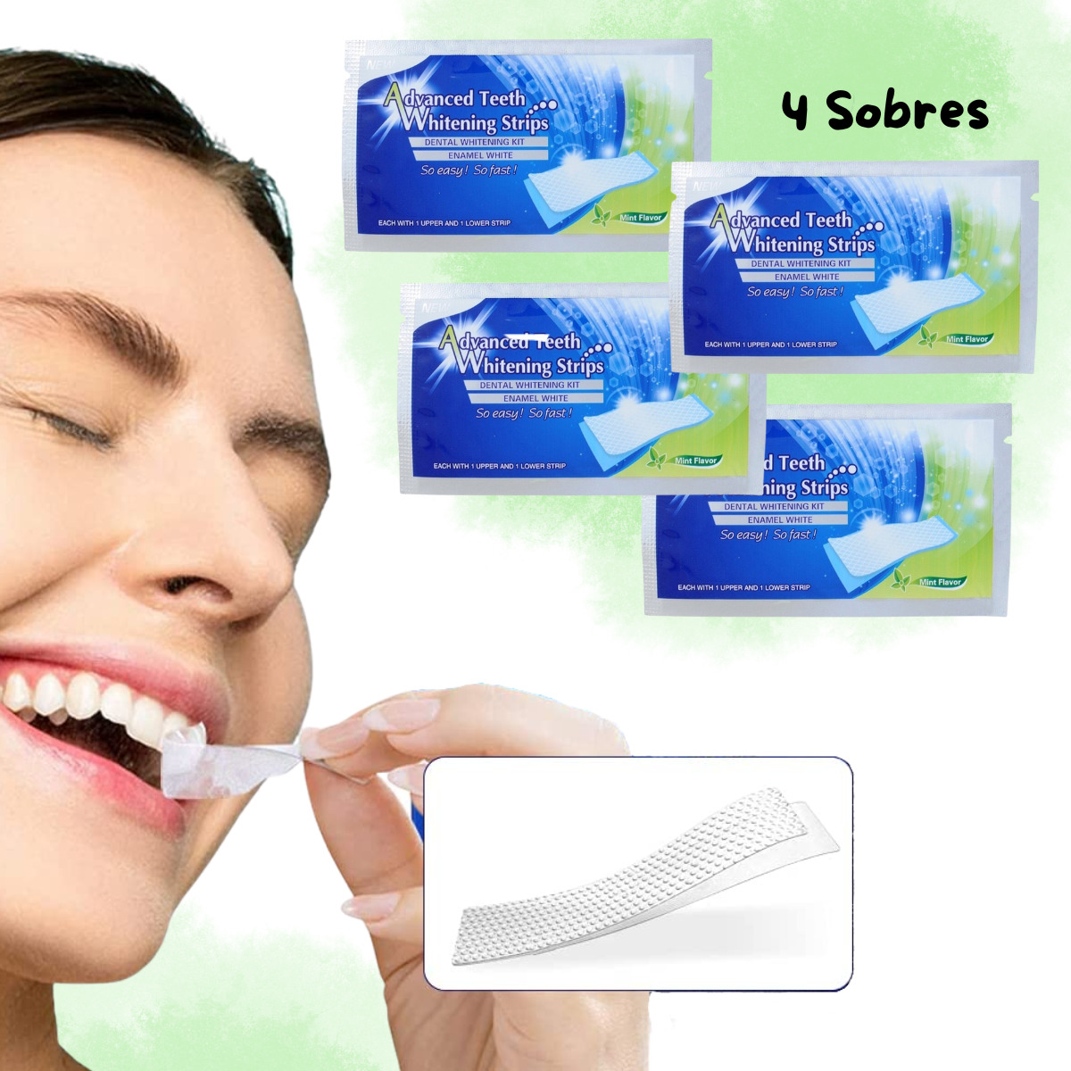 Bandas Blanqueadoras Dental Dientes Tratamiento 3D 4 Sobres