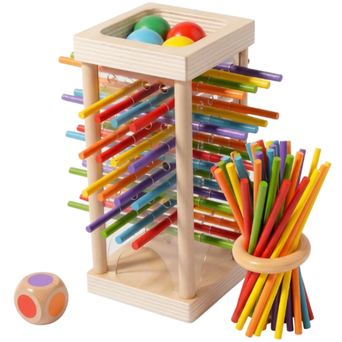Juego Mesa Madera Montessori Equilibrio Torre Palitos 2en1