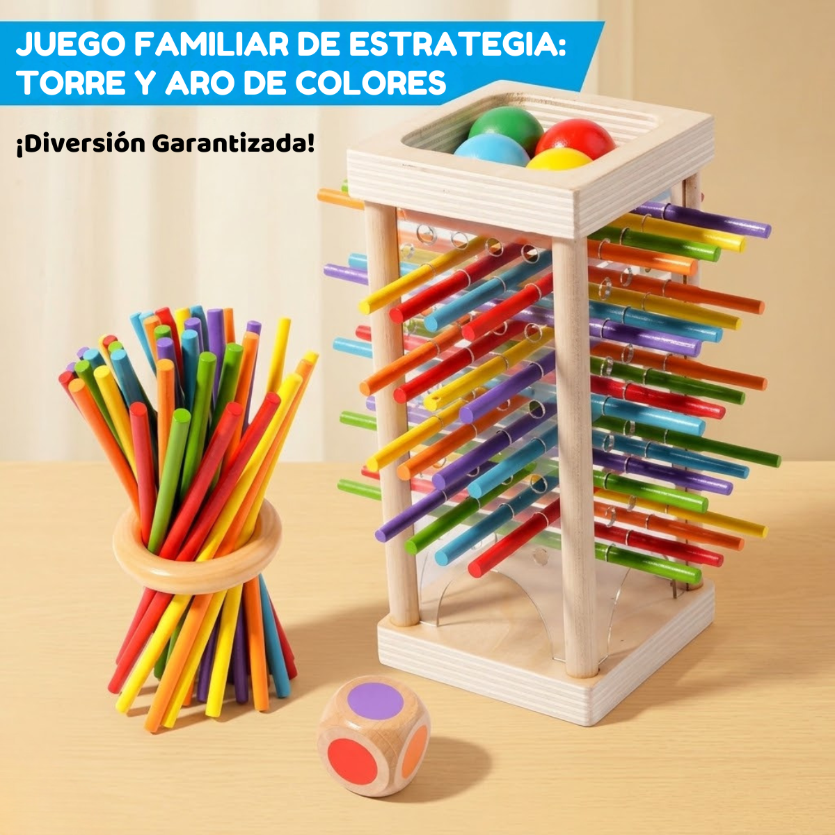 Juego Mesa Madera Montessori Equilibrio Torre Palitos 2en1 - Imagen 6