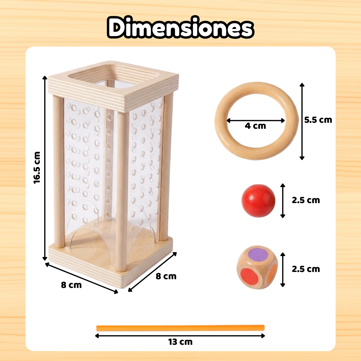 Juego Mesa Madera Montessori Equilibrio Torre Palitos 2en1 - Imagen 3