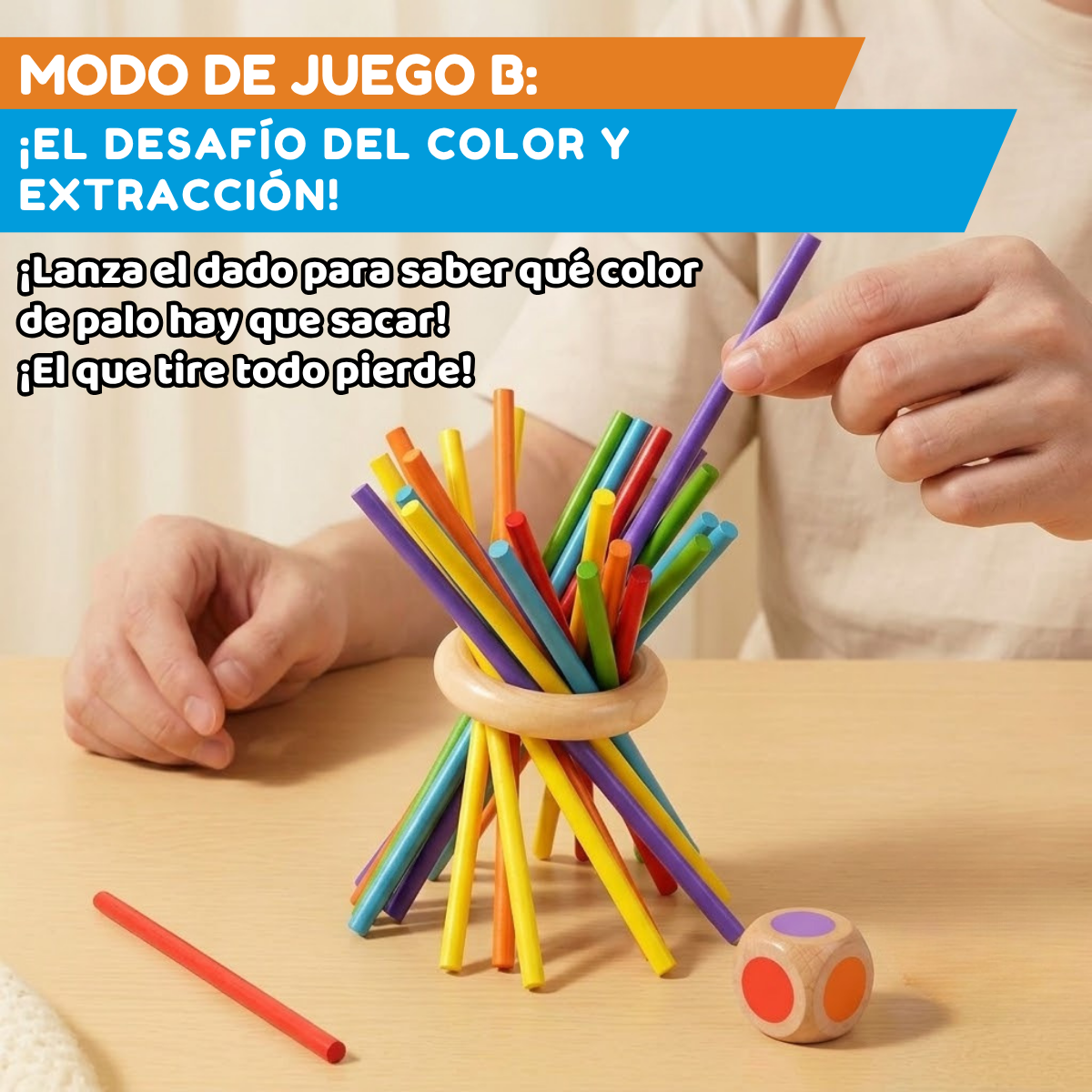 Juego Mesa Madera Montessori Equilibrio Torre Palitos 2en1 - Imagen 5