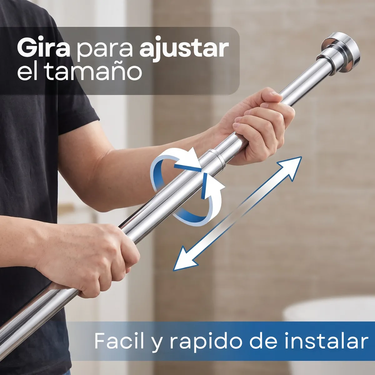Tubo Barra Cortina De Baño Extensible Ajustable 100-170cm - Imagen 3