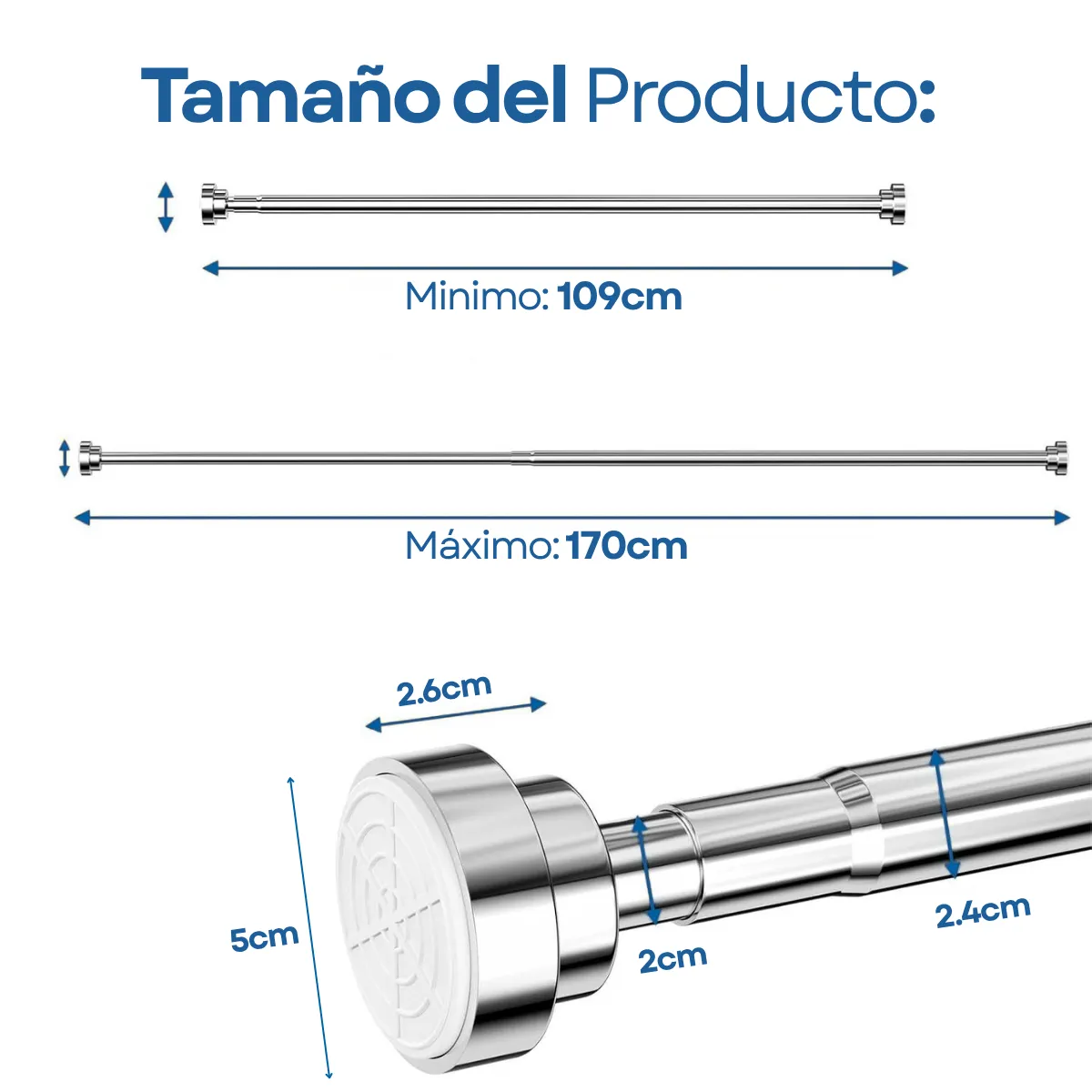 Tubo Barra Cortina De Baño Extensible Ajustable 100-170cm - Imagen 7