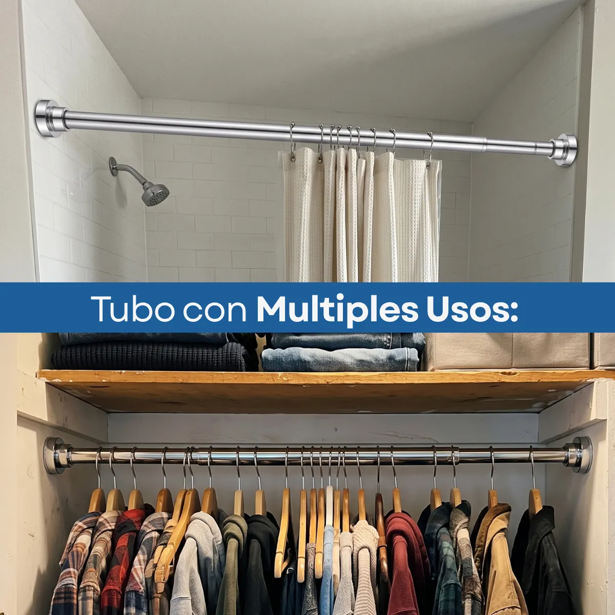 Tubo Barra Cortina De Baño Extensible Ajustable 100-170cm - Imagen 6