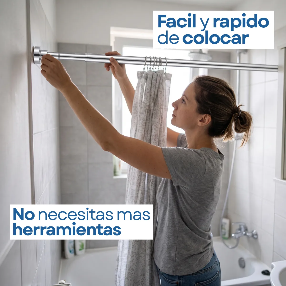 Tubo Barra Cortina De Baño Extensible Ajustable 100-170cm - Imagen 5