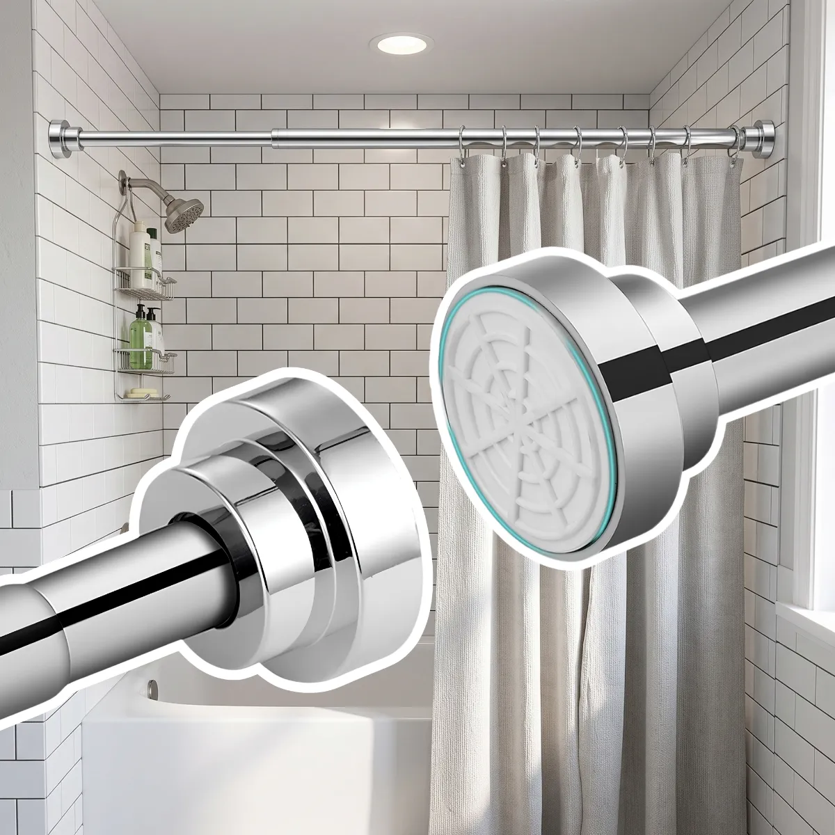 Tubo Barra Cortina De Baño Extensible Ajustable 100-170cm - Imagen 4