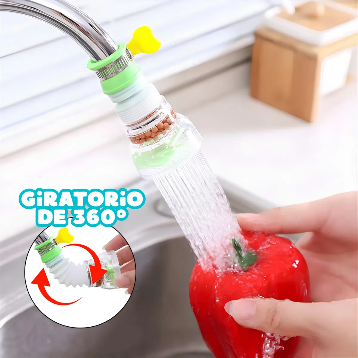 3 Filtros Ahorro Agua Boquilla Grifo Rociador Giratorio 360° - Imagen 5