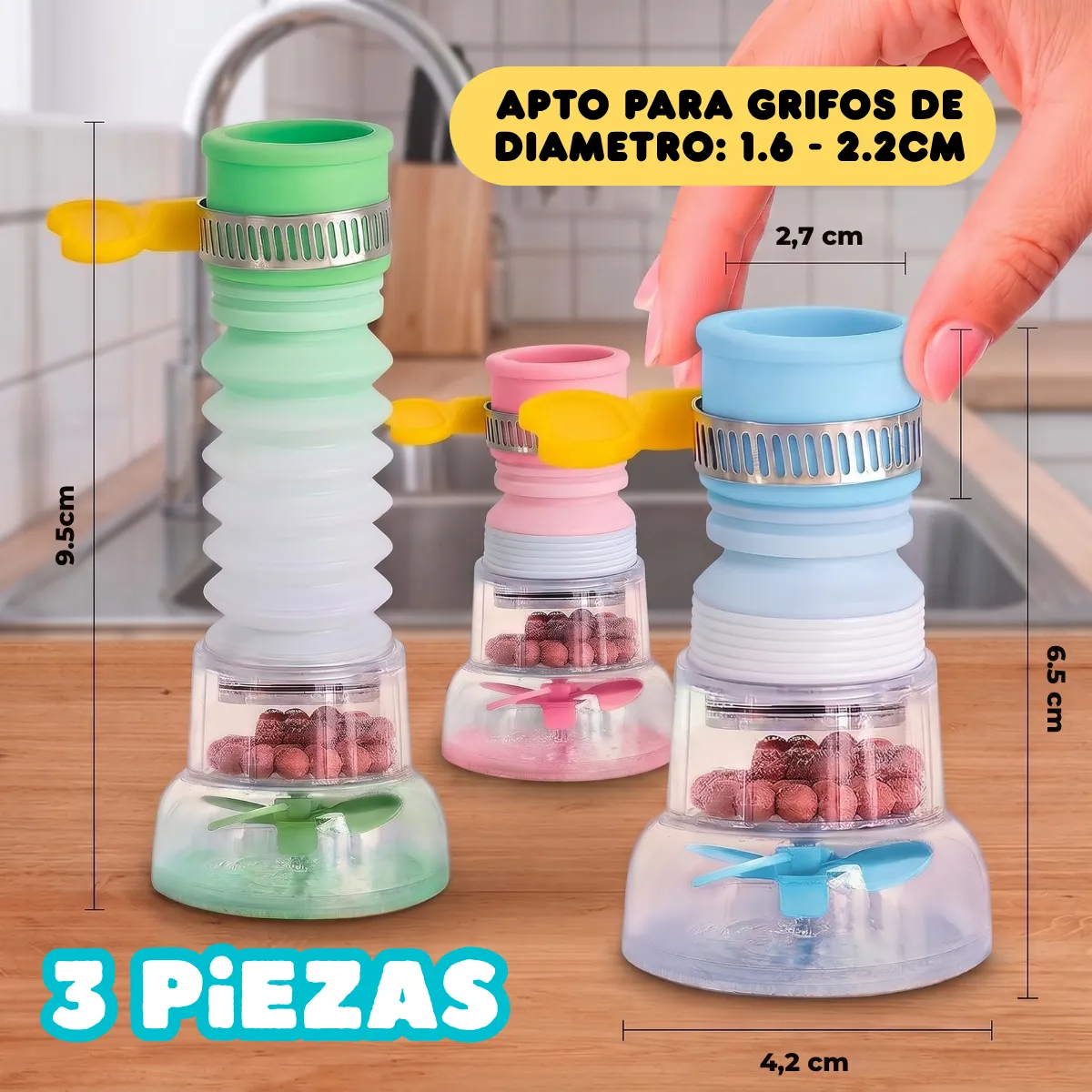3 Filtros Ahorro Agua Boquilla Grifo Rociador Giratorio 360° - Imagen 4