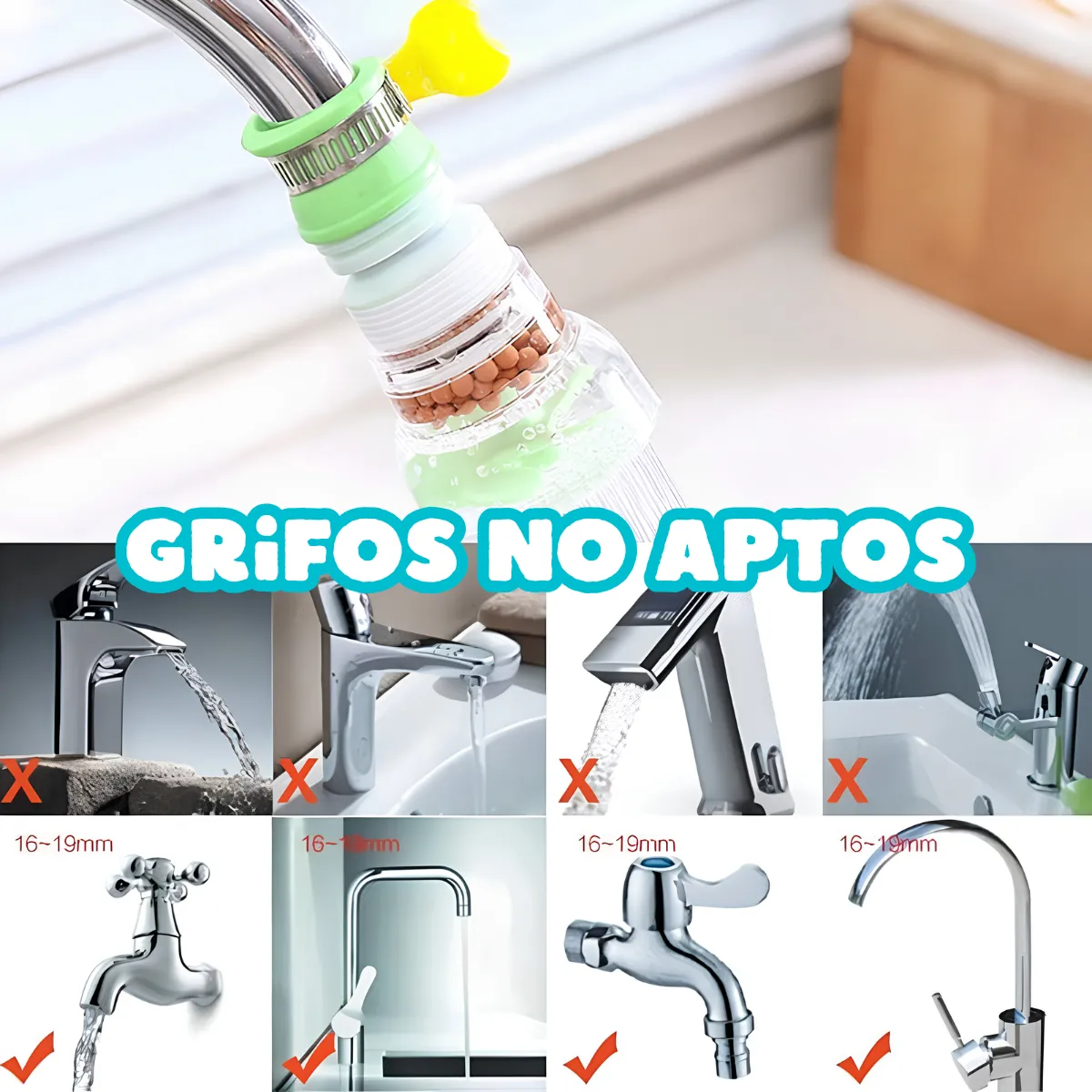 3 Filtros Ahorro Agua Boquilla Grifo Rociador Giratorio 360° - Imagen 3