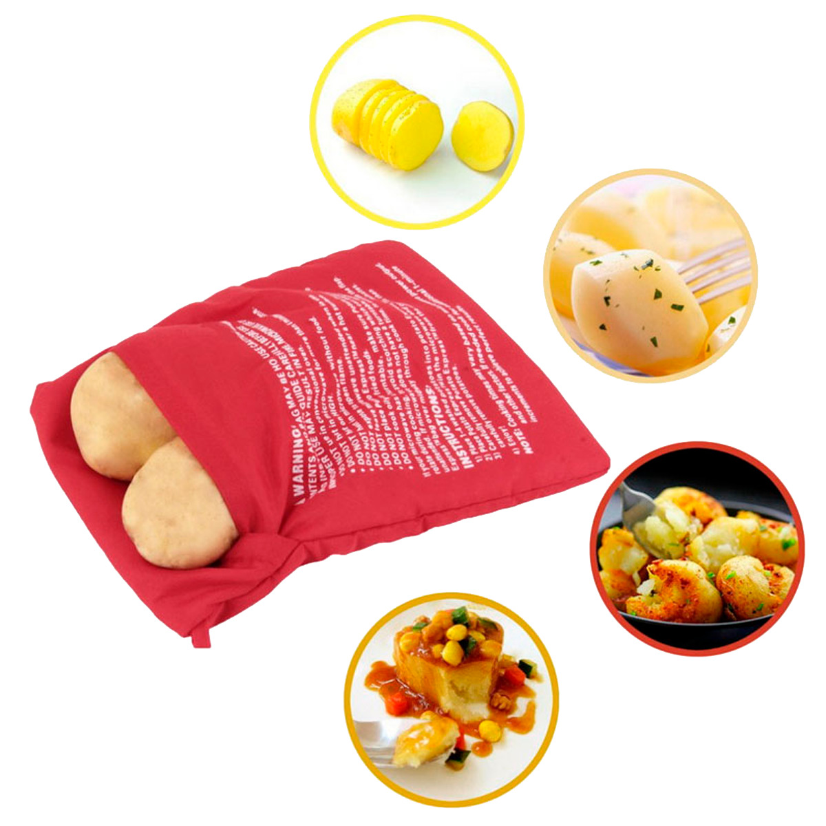 Patelai Bolsa de papas para microondas, reutilizable, bolsa de papas al  horno roja, ahorro de tiempo, bolsa de cocina de patatas asadas para papas  y