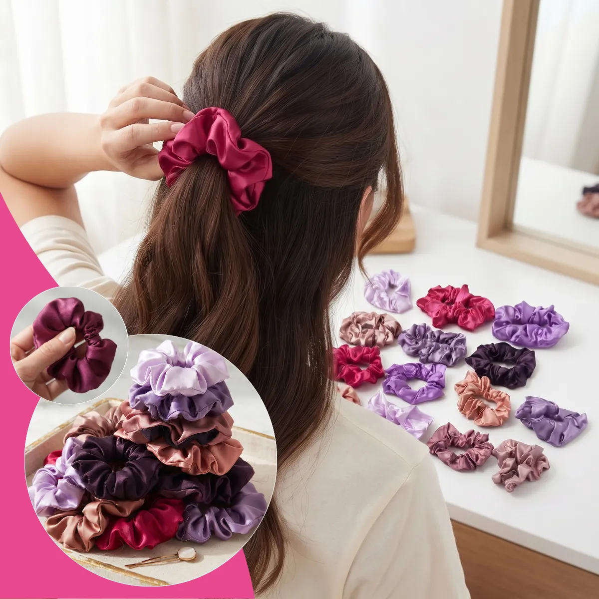 16 Ligas Scrunchies De Satén Elásticas Para Cabello Peinado - Imagen 6