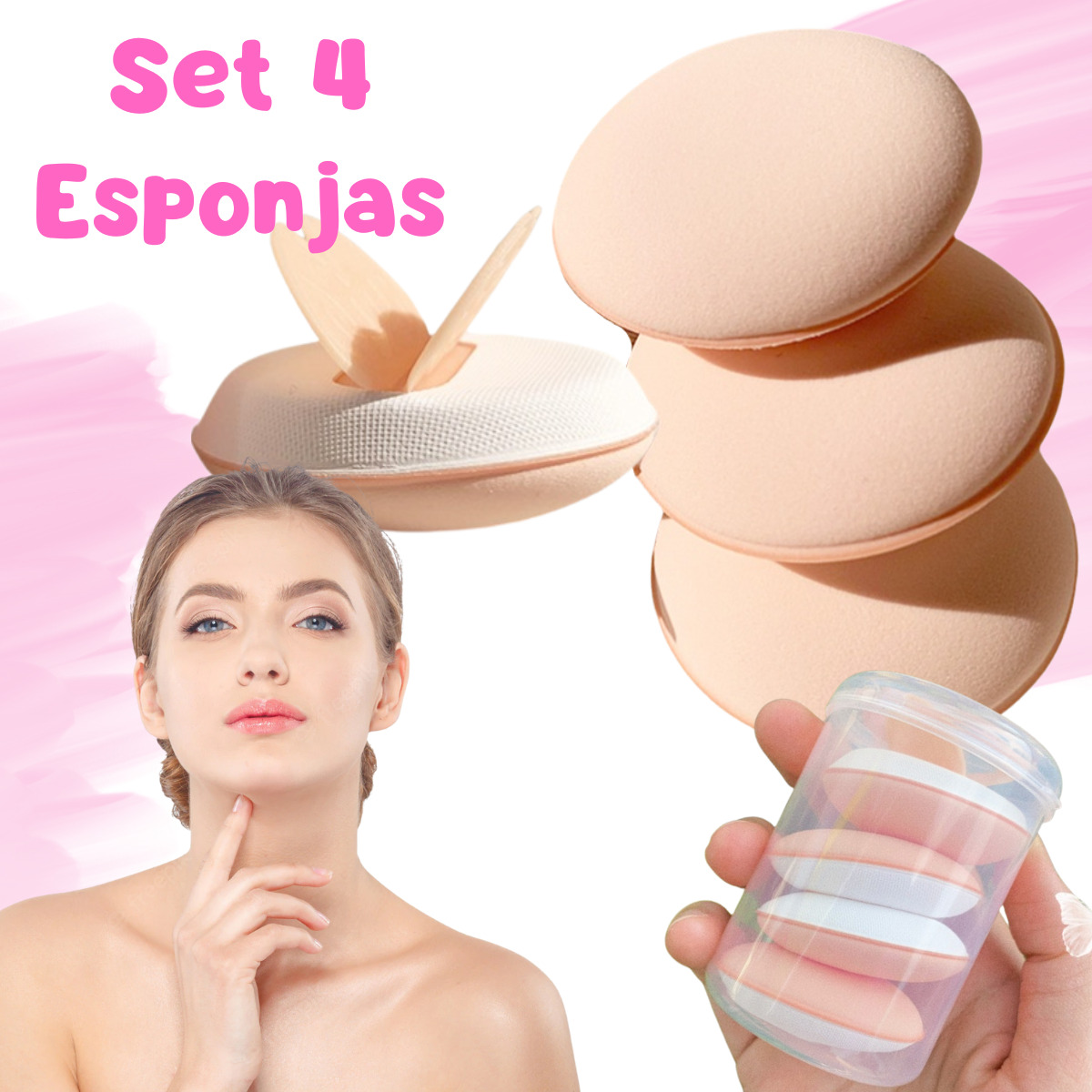 Kit Esponja Puff Para Aplicar Maquillaje Polvo Estuche 4pz