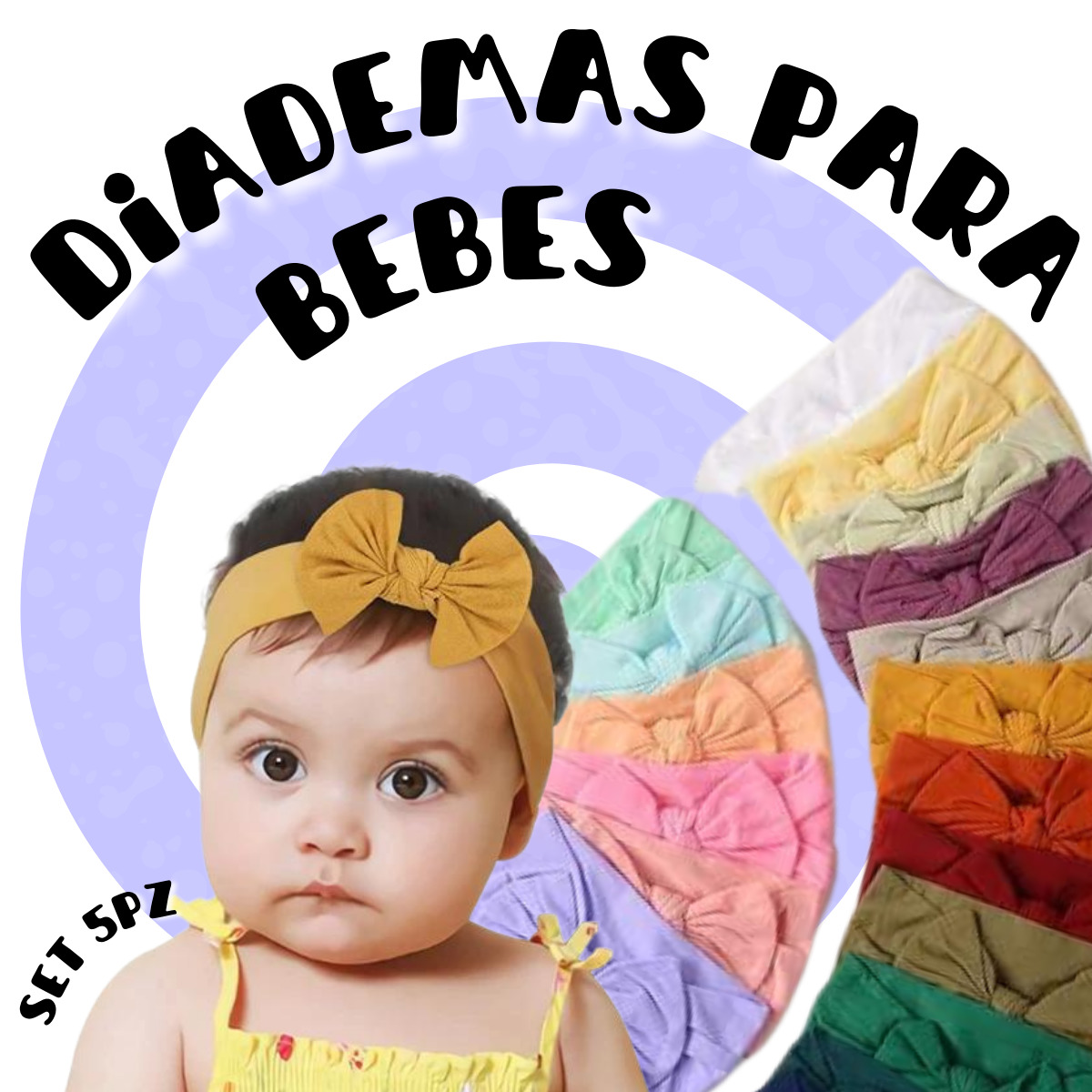 Set Diademas Niñas Bebes Turbante Moño Banda Elástica Moda