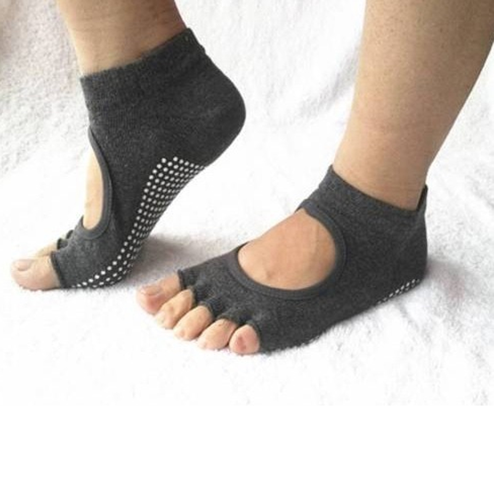 Calcetines de yoga sin dedos con agarres para mujer, calcetines de pilates  antideslizantes con cordones, calcetines de yoga talla 5-8, Negro 