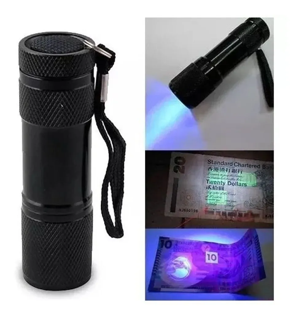 Mydeal VisiGHOST UV Linterna de bolsillo de luz negra 9 LED ultravioleta  CON BATERÍAS para investigación paranormal sobre fantasmas, espíritus