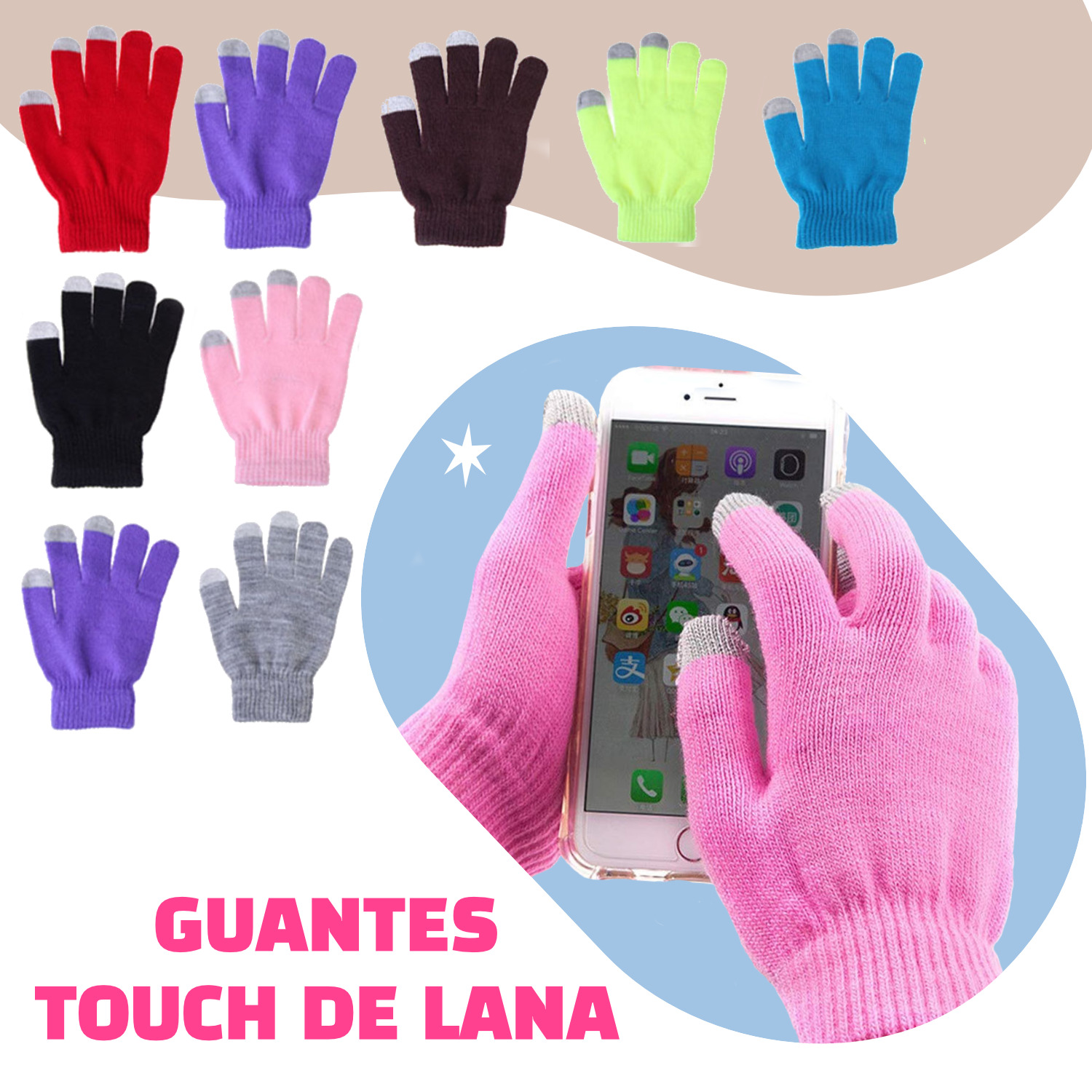 Guantes Touch De Lana Tejido Tablet Celular Invierno Colores