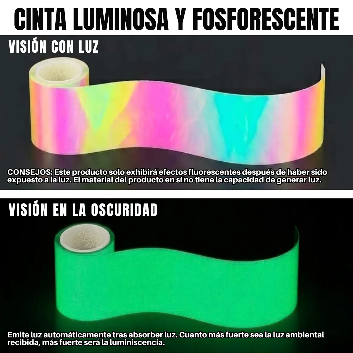 Cinta Luminiscente Tornasol Brilla en la Oscuridad 1pz - Imagen 3