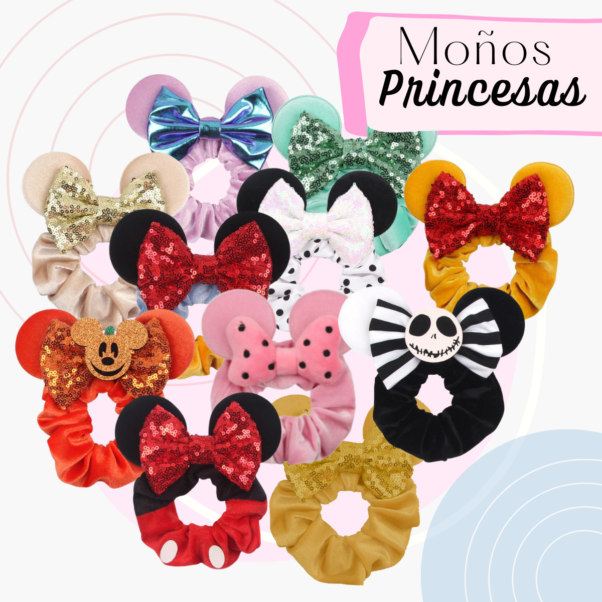 Dona Para Cabello Liga Scrunchie Diseños Princesas Moños