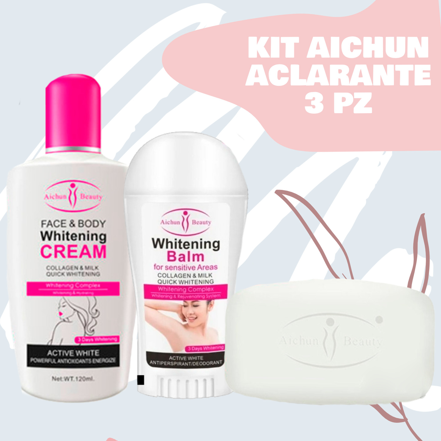 Set Crema Blanqueadora- Desodorante- Jabón Aclarante Aichun
