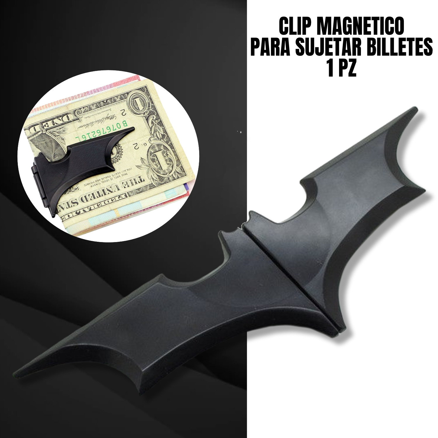 Clip Magnético Plegable Batman para Sujetar Billetes Color Negro Matte